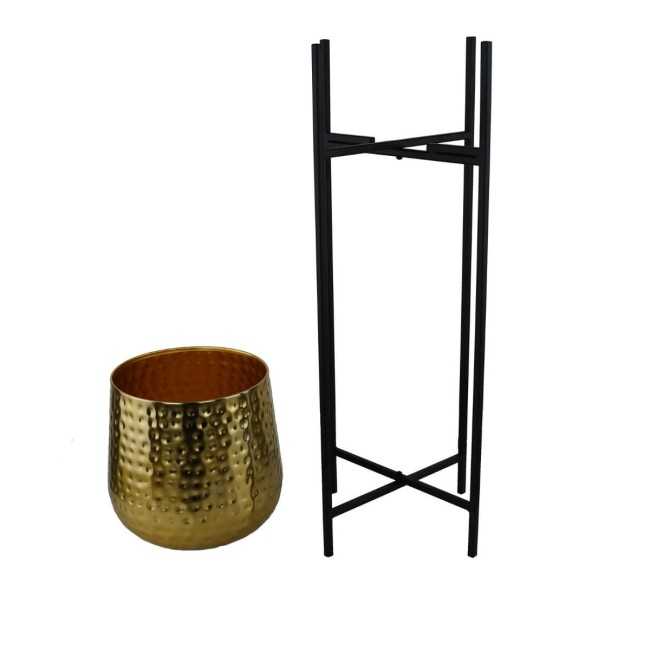 Vaso Dorato su Piedistallo Nero in Alluminio 2 Misure