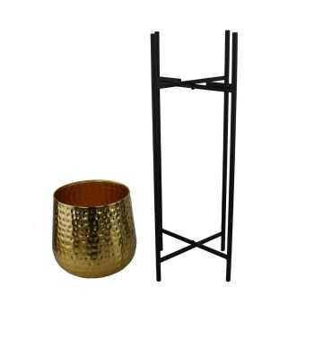 Vaso Dorato su Piedistallo Nero in Alluminio 2 Misure Vaso Dorato su Piedistallo Nero in Alluminio 2 Misure