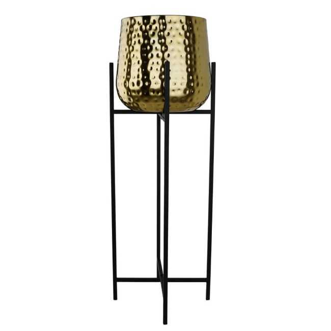 Vaso Dorato su Piedistallo Nero in Alluminio 2 Misure
