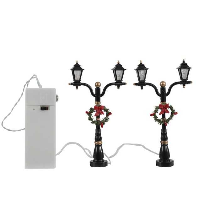 Lanterne Natalizie per Villaggi in Miniatura con Illuminazione LED, Set da 2 - Stilè Collection