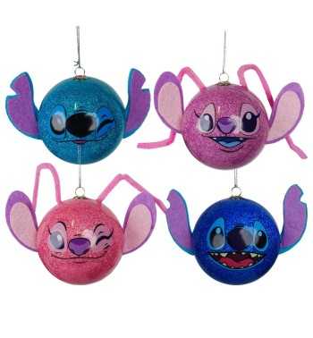 Set 4 Palline di Natale di Stitch & Angel D.7,5 cm - Disney