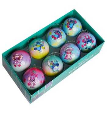 Set 8 Palline Natalizie di Stitch & Angel D.6 cm - Disney