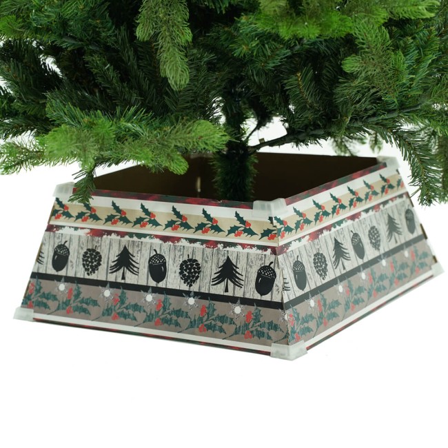 Copribase per Alberi di Natale in Cartone Ripiegabile con Fantasia Grigia