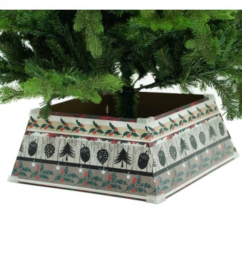 Copribase per Alberi di Natale in Cartone Ripiegabile con Fantasia Grigia