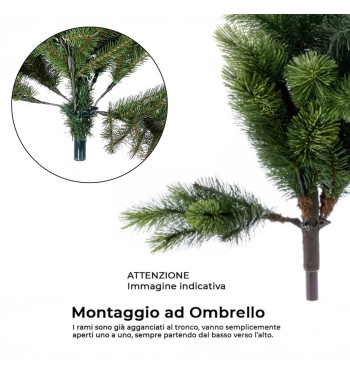 Albero di Natale Innevato con Pigne e Luci Led H.180/240 cm Apertura ad Ombrello - Montepigna Albero di Natale Innevato con Pigne e Luci Led H.180/240 cm Apertura ad Ombrello - Montepigna