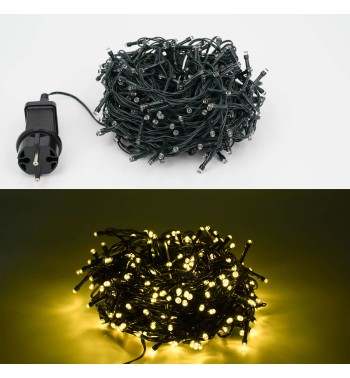 Catena Luminosa Bianco Caldo 300 Led| Cavo Verde| Funzione Memory |15 metri Uso Esterno IP44