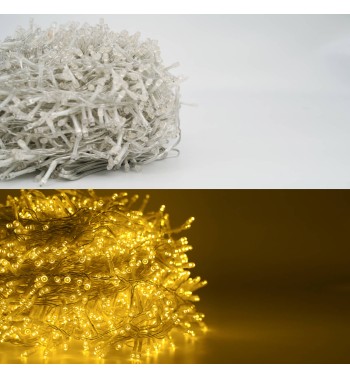 Catena Luminosa Bianco Caldo 2000 Led| Cavo Trasparente| Funzione Memory |46 metri Uso Esterno IP44