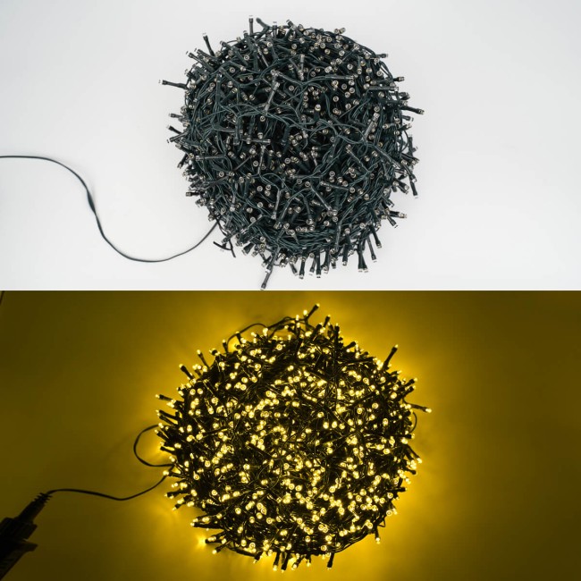 Catena Luminosa Bianco Caldo 2000 Led| Cavo Verde| Funzione Memory |46 metri Uso Esterno IP44