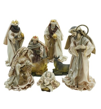 Natività in Poliresina e Tessuto 8 Pz. H.40 cm