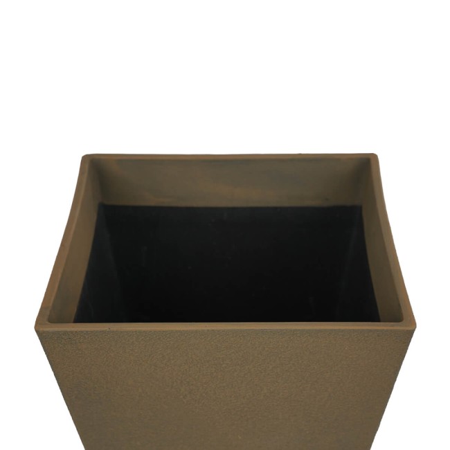 Vaso Quadrato Marrone in Poliresina Mista a Polvere di Pietra, Uso Interno/Esterno