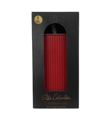 Candela Led Rigata in Cera Rossa