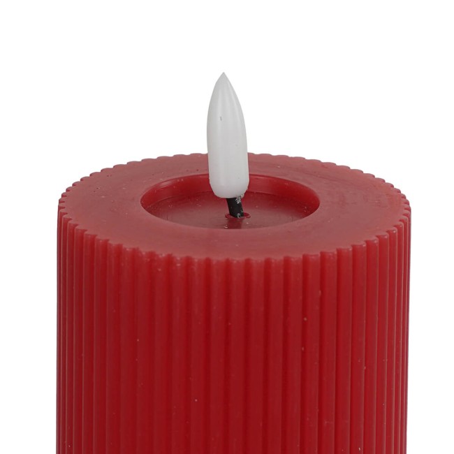 Candela Led Rigata in Cera Rossa