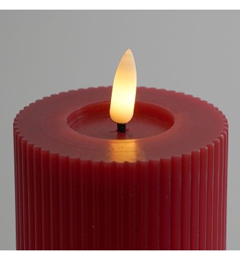 Candela Led Rigata in Cera Rossa