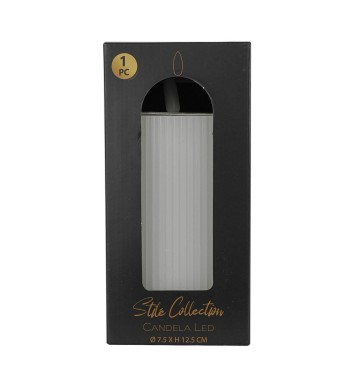 Candela Led Bianca in Cera Rigata