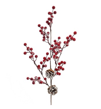 Ramo Innevato con Bacche Rosse e Pigne L.81 cm