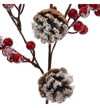 Ramo Innevato con Bacche Rosse e Pigne L.81 cm