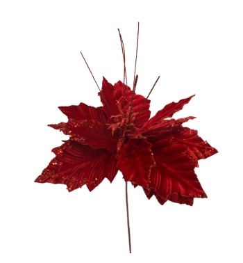 Fiore in Velluto Rosso con Glitter H.30 cm