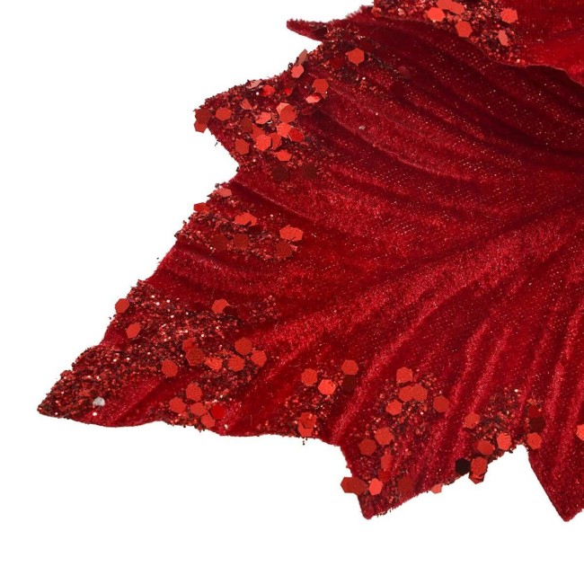 Fiore in Velluto Rosso con Glitter H.30 cm