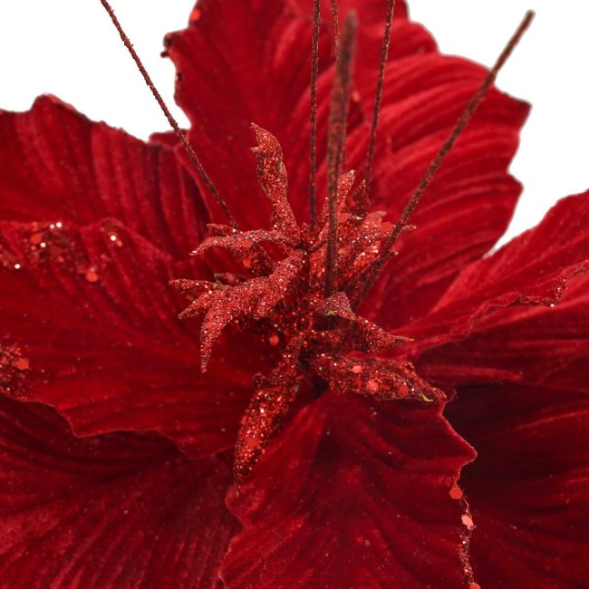 Fiore in Velluto Rosso con Glitter H.30 cm