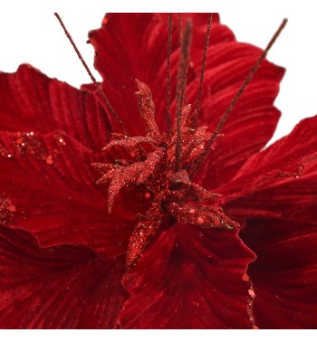 Fiore in Velluto Rosso con Glitter H.30 cm