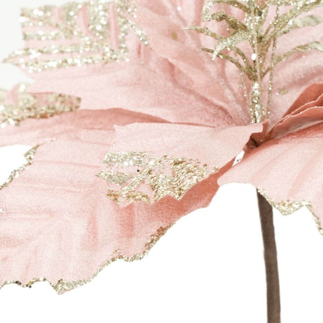 Fiore Natalizio in Velluto Rosa con Glitter Oro D.39 cm