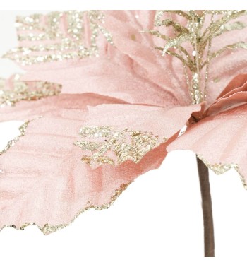 Fiore Natalizio in Velluto Rosa con Glitter Oro D.39 cm
