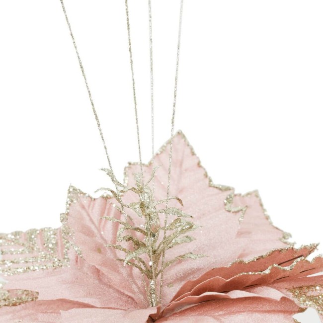Fiore Natalizio in Velluto Rosa con Glitter Oro D.39 cm