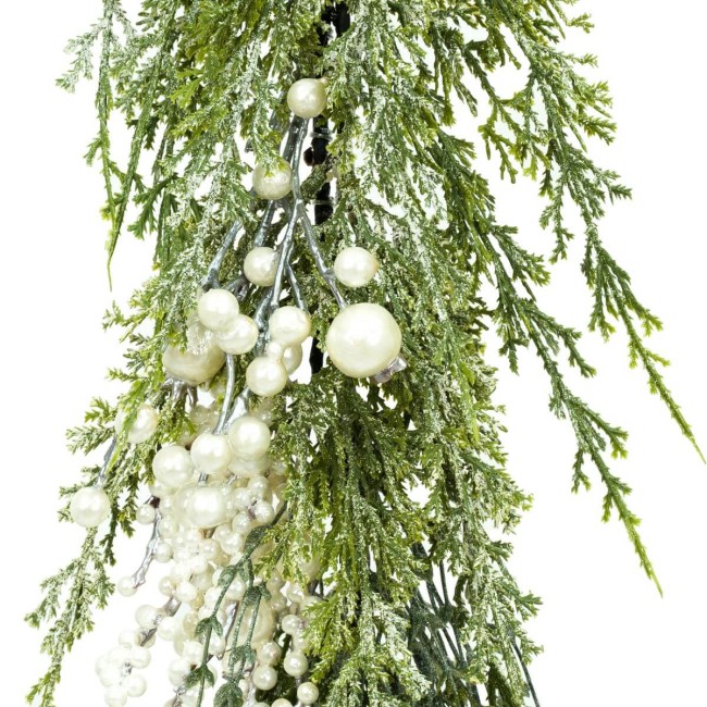 Tralcio Natalizio Verde con Bacche Bianche L.150 cm