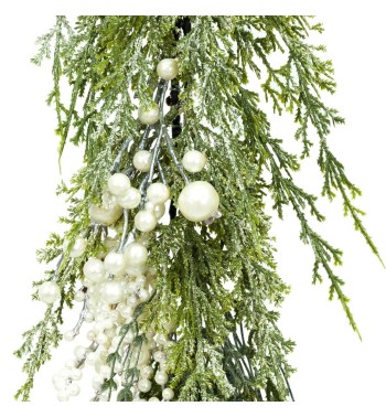 Tralcio Natalizio Verde con Bacche Bianche L.150 cm