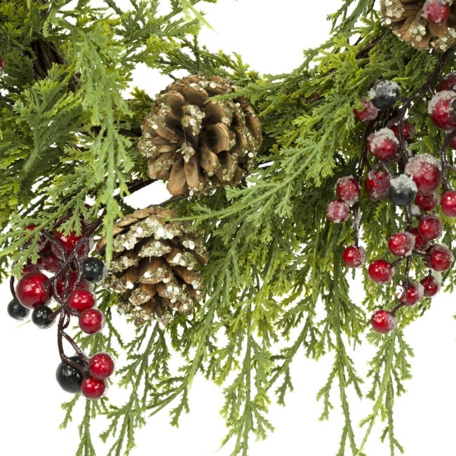 Ghirlanda Natalizia con Pigne e Bacche Rosse D.55 cm