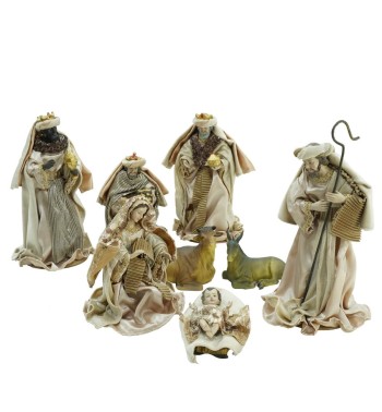 Natività in Poliresina e Tessuto 8 Pz. H.25 cm