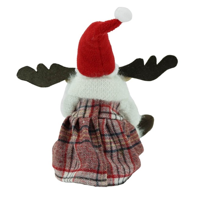 Renna Natalizia Seduta Maschio o Femmina con Abito a Quadri H.45 cm