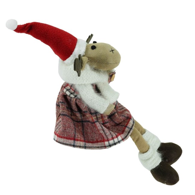 Renna Natalizia Seduta Maschio o Femmina con Abito a Quadri H.45 cm