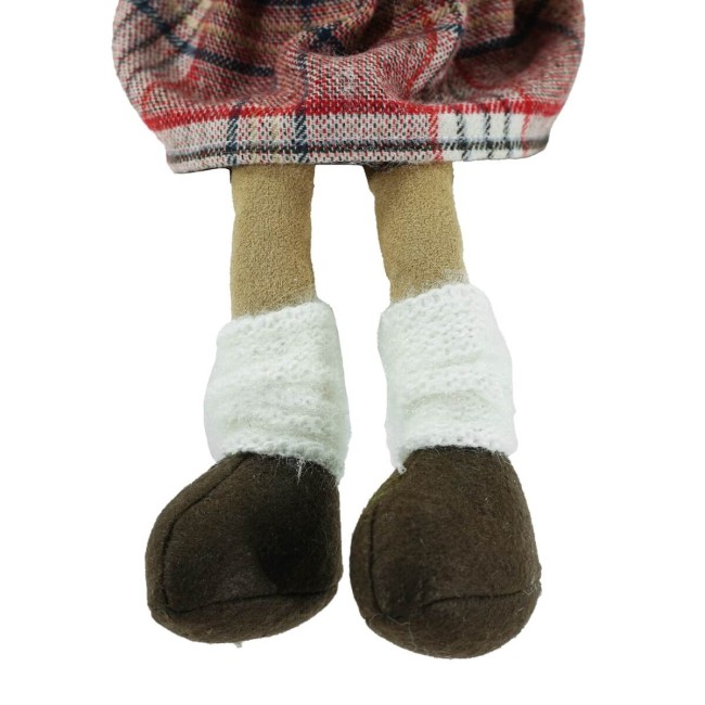 Renna Natalizia Seduta Maschio o Femmina con Abito a Quadri H.45 cm