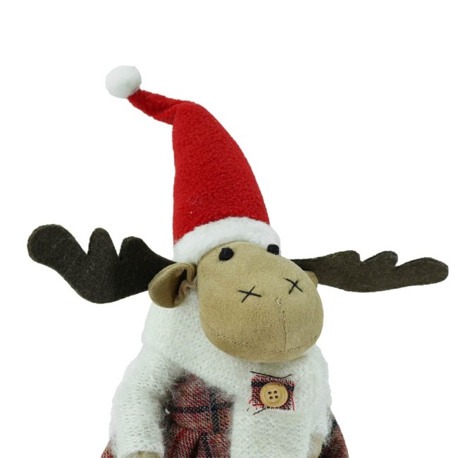 Renna Natalizia Seduta Maschio o Femmina con Abito a Quadri H.45 cm