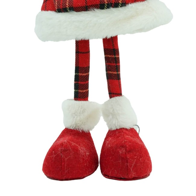 Fatina Natalizia in Piedi con Abito a Quadri Rosso 2 Misure