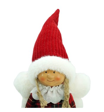 Fatina Natalizia in Piedi con Abito a Quadri Rosso 2 Misure