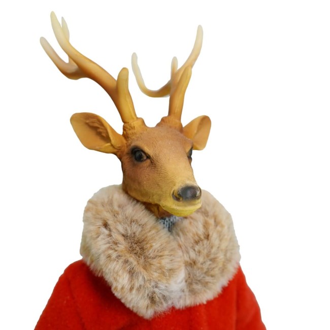 Renna Natalizia in Piedi con Cappotto Rosso H.55 cm 2 Modelli