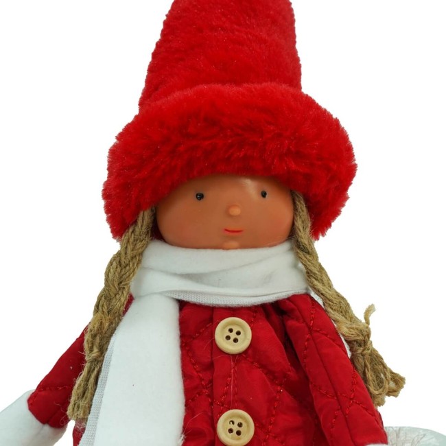 Bambolina Natalizia con Abito Bianco e Rosso H.51 cm 2 Modelli