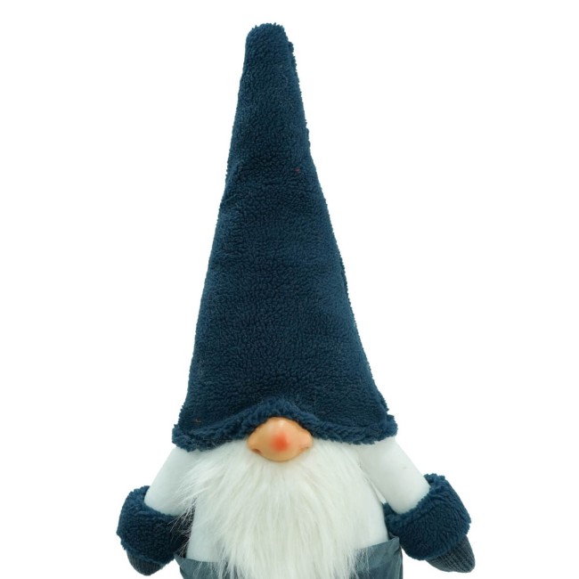 Gnomo Natalizio in Piedi con Abito Bianco e Blu H.76 cm