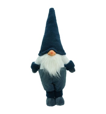 Gnomo Natalizio in Piedi con Abito Bianco e Blu H.76 cm