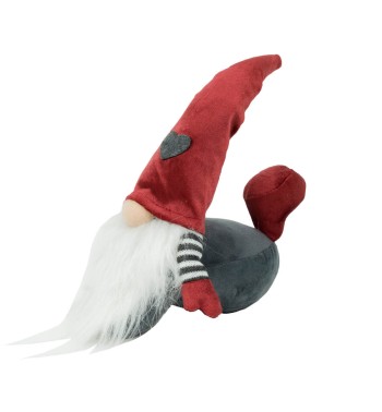 Gnomo Natalizio Sdraiato in Velluto Rosso e Grigio H.26 cm