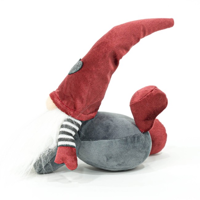 Gnomo Natalizio Sdraiato in Velluto Rosso e Grigio H.26 cm