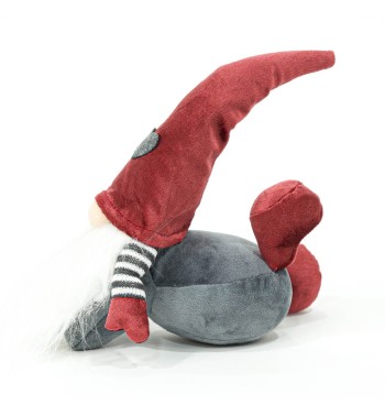 Gnomo Natalizio Sdraiato in Velluto Rosso e Grigio H.26 cm
