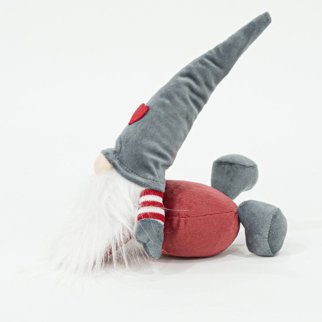 Gnomo Natalizio Sdraiato in Velluto Rosso e Grigio H.26 cm
