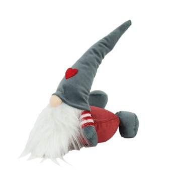 Gnomo Natalizio Sdraiato in Velluto Rosso e Grigio H.26 cm