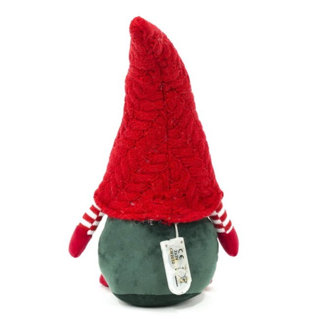 Gnomo Natalizio Luminoso con Abito Verde e Cappello in Lana Rosso H.33 cm