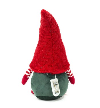 Gnomo Natalizio Luminoso con Abito Verde e Cappello in Lana Rosso H.33 cm
