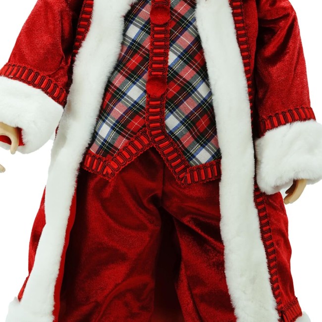 Babbo Natale in Piedi con Abito Rosso e Gilet a Quadri H.60 cm