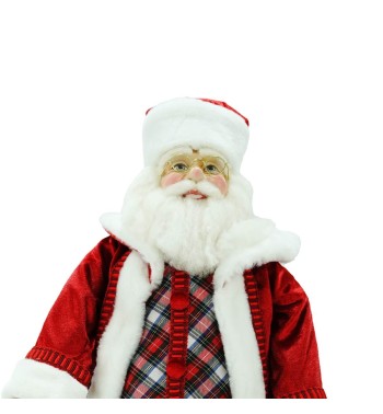 Babbo Natale in Piedi con Abito Rosso e Gilet a Quadri H.60 cm